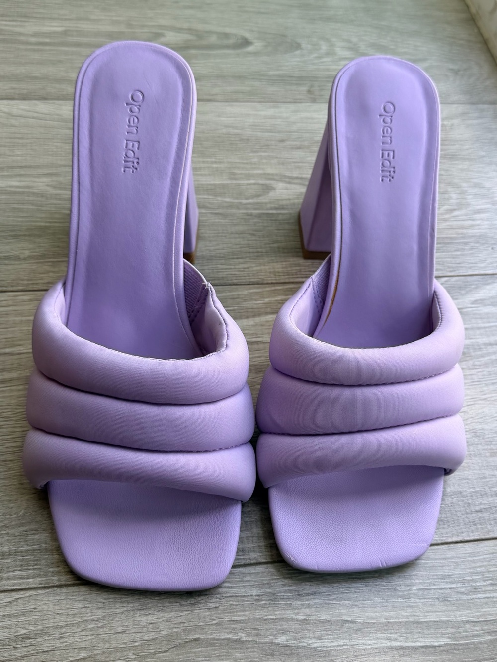 Open Edit Lavender Padded Quilted Block Heel Mule